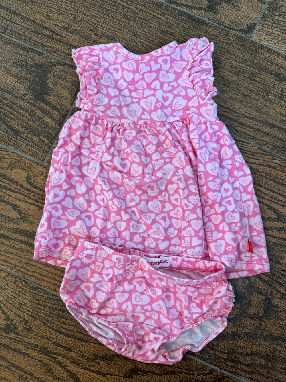 Magnetic Me Pink and White Heart Print Dress & Bloomers
